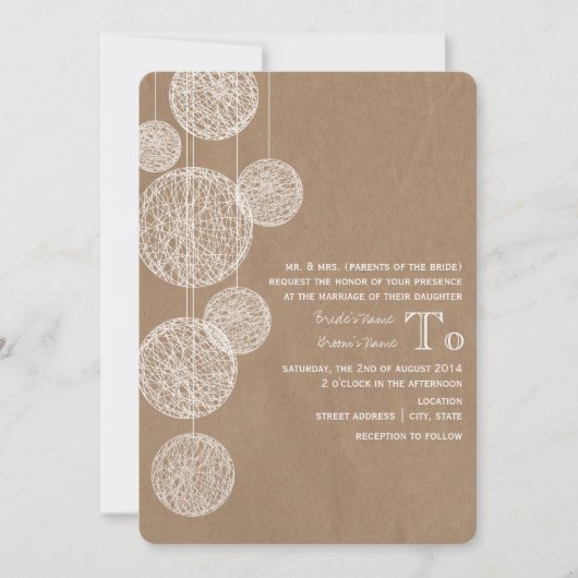 Wedding Pappinspirierte Schnur-Kugeln Einladung (Vorderseite)