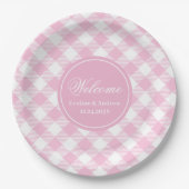 Wedding Party Paper Plates Pink Plaid Chic Accent Pappteller (Vorderseite)