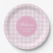 Wedding Party Paper Plates Pink Tartan Minimalist Pappteller (Vorderseite)