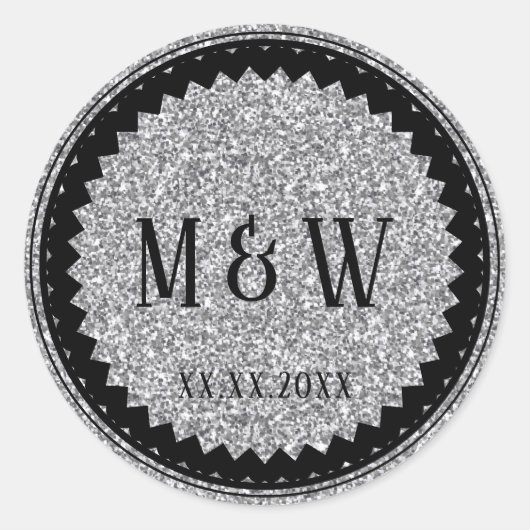 Wedding Party Silver Glitzer Classic Runder Aufkleber (Vorderseite)