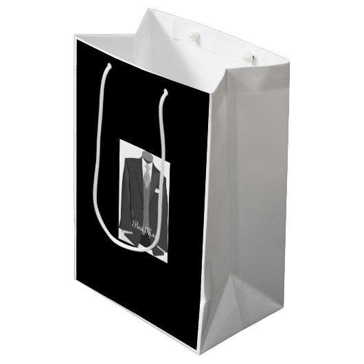 Wedding Party Tuxedo Trauzeuge Black Gift Bag Mittlere Geschenktüte (Vorderseite Schrägansicht)
