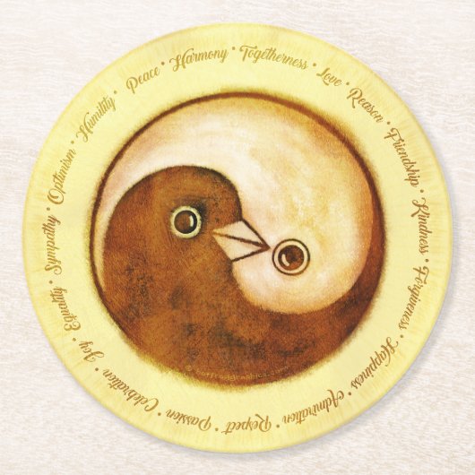WEDDING PARTY UNTERSETZER. Gold YinYang Tauben Runder Pappuntersetzer (Vorderseite)