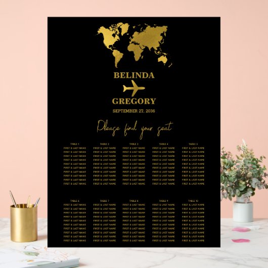 Wedding Passport Black Gold Seating Chart Acrylschild (Hochzeit)