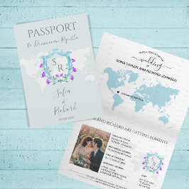 Wedding Passport Dusty Blue Wappen Monogram Einladung