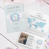 Wedding Passport Dusty Blue Wappen Monogram Einladung