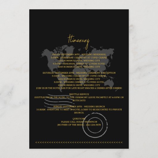 Wedding Passport Sage Black Itinerary Programm (Rückseite)