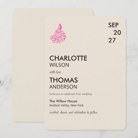 Wedding Peacock Botanical | Couture Art Einladung (Vorne/Hinten)