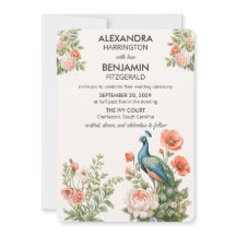 Wedding Peacock Botanical | Vintage Floral Art