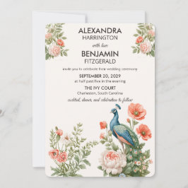 Wedding Peacock Botanical | Vintage Floral Art Einladung