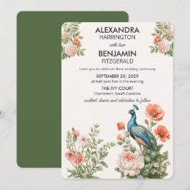 Wedding Peacock Botanical | Vintage Floral Art Einladung