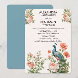 Wedding Peacock Botanical | Vintage Floral Art Einladung