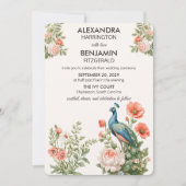 Wedding Peacock Botanical | Vintage Floral Art Einladung (Vorderseite)