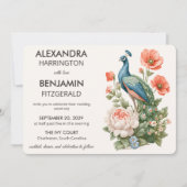 Wedding Peacock Botanical | Vintage Floral Art Einladung (Vorderseite)