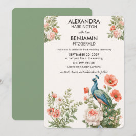 Wedding Peacock Botanical | Vintage Floral Art Einladung