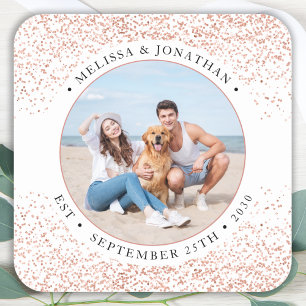 Wedding Personalized Rose Gold Glitter Photo Quadratischer Aufkleber