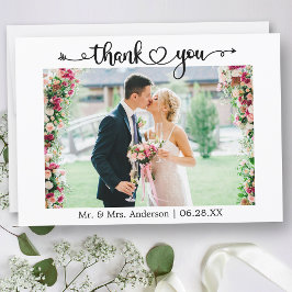 Wedding Photo Calligraphy Script Heart  Dankeskarte