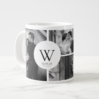 Wedding Photo Collage Mug with Initial & Date Jumbo-Tasse