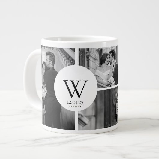 Wedding Photo Collage Mug with Initial & Date Jumbo-Tasse (Vorderseite Links)