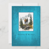 Wedding Photo Elegant Blue Grunge Background  Einladung (Vorderseite)