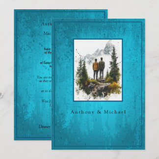 Wedding Photo Elegant Blue Grunge Background  Einladung