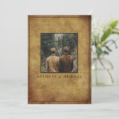 Wedding Photo Elegant Brown Grunge Background   Einladung (Stehend Vorderseite)