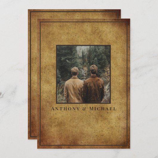 Wedding Photo Elegant Brown Grunge Background   Einladung (Vorne/Hinten)