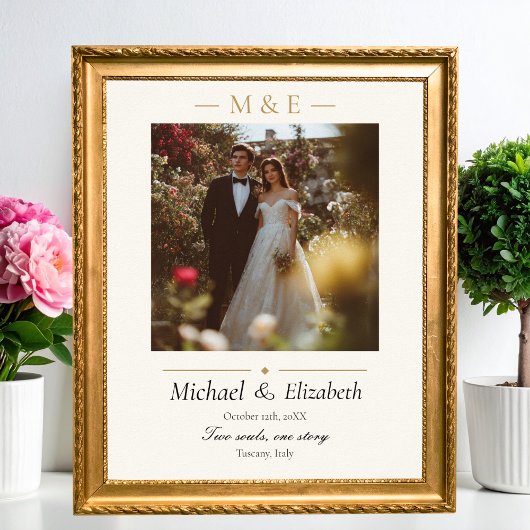 Wedding Photo Elegant Cream Gold Modern Custom Poster