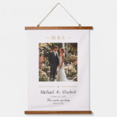 Wedding Photo Elegant Cream Gold Modern Custom Wandteppich Mit Holzrahmen (Vorderseite)