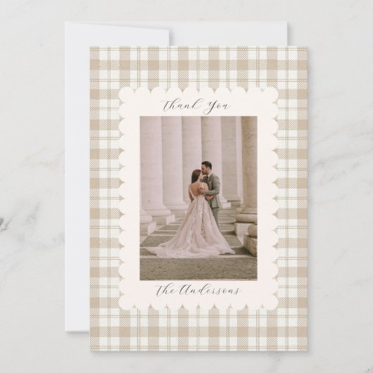 Wedding Photo Guest Appreciation Gingham Dankeskarte (Vorderseite)