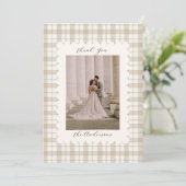 Wedding Photo Guest Appreciation Gingham Dankeskarte (Stehend Vorderseite)