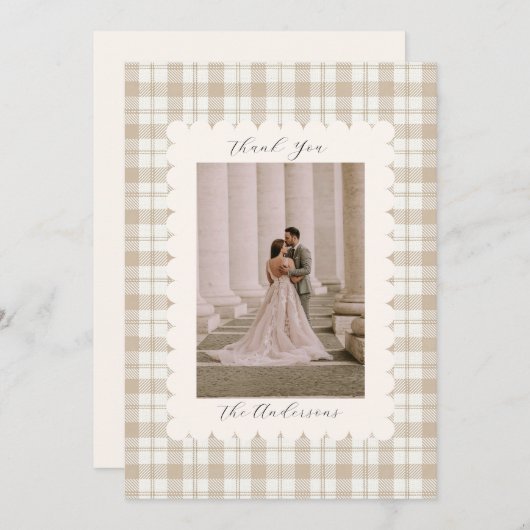 Wedding Photo Guest Appreciation Gingham Dankeskarte (Vorne/Hinten)