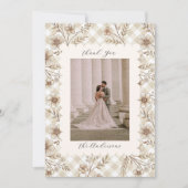 Wedding Photo Guest Appreciation Gingham Floral Dankeskarte (Vorderseite)