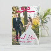 Wedding Photo Guest Appreciation Pink Bow Dankeskarte (Stehend Vorderseite)