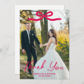 Wedding Photo Guest Appreciation Pink Bow Dankeskarte (Vorne/Hinten)
