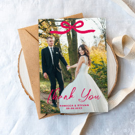 Wedding Photo Guest Appreciation Pink Bow Dankeskarte