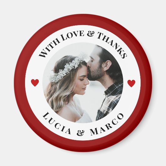 Wedding Photo in White Circle with Red Heart Magnet (Vorne)