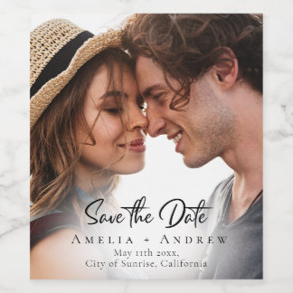 Wedding Photo Save the Date Minimalist Weinetikett