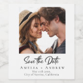 Wedding Photo Save the Date Minimalist Weinetikett (Einzelnes Label)