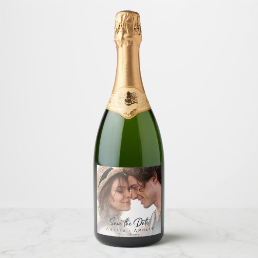 Wedding Photo Save the Date Sparkling Wine Label Schaumweinetikett (Vorderseite)