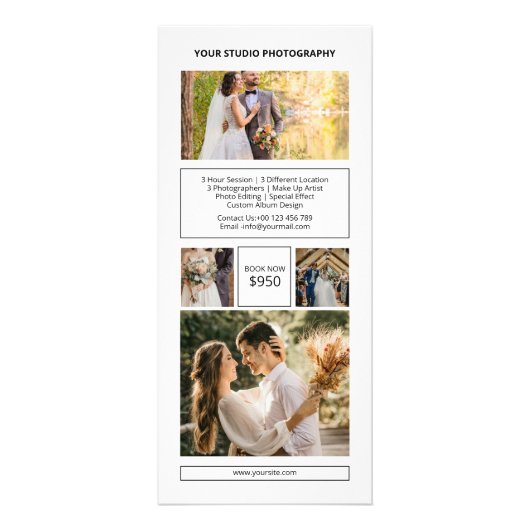 Wedding Photographer Rack Card Template Werbekarte (Vorne)