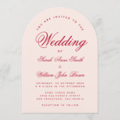 Wedding Pink Arch Red Script Simple Calligraphy  Einladung (Vorderseite)