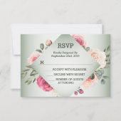 Wedding Pink Floral Rustic Geometric Green RSVP Karte (Vorderseite)