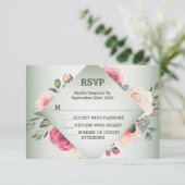 Wedding Pink Floral Rustic Geometric Green RSVP Karte (Stehend Vorderseite)