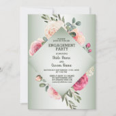 Wedding Pink Floral Rustic Green Engagement Party Einladung (Vorderseite)