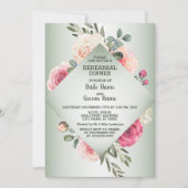 Wedding Pink Floral Rustic Green Rehearsal Dinner Einladung (Vorderseite)