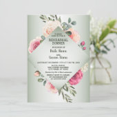 Wedding Pink Floral Rustic Green Rehearsal Dinner Einladung (Stehend Vorderseite)
