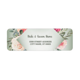 Wedding Pink Floral Rustic Green Return Address