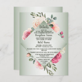 Wedding Pink Peach Floral Rustic Green Detail Begleitkarte
