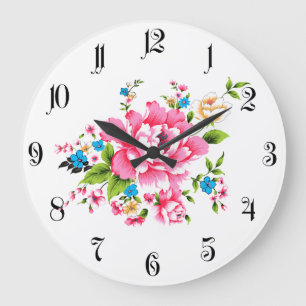 Wedding Pink Peony bunch of flowers Große Wanduhr