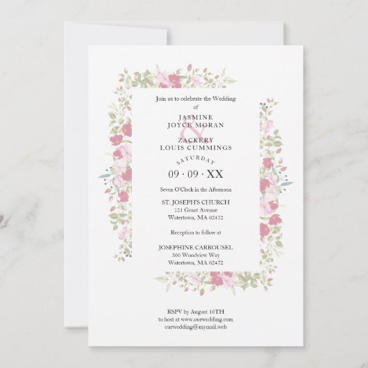 Wedding Pink & Red Shades Flowers & Branches Photo Einladung (Rückseite)